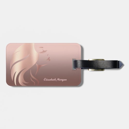おしゃれなクールガール フェイス シルエット - 名入れ ラゲッジタグ (裏面横)