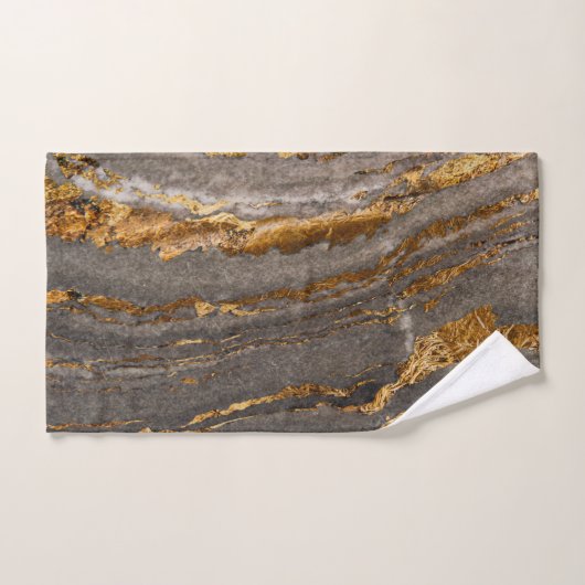 おしゃれなクールブラウンゴールドマーブル模様 バスタオルセット (ハンドタオル)