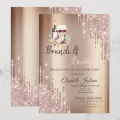 おしゃれなグリッターが垂れるワインぶどうの花嫁シャワー 招待状 (正面/裏面)