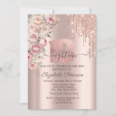 おしゃれなグリッター垂れ、ローズ ローズゴールド 18歳の誕生日 招待状 (正面)