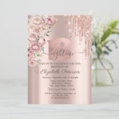 おしゃれなグリッター垂れ、ローズ ローズゴールド 18歳の誕生日 招待状 (スタンド正面)