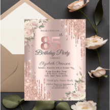 おしゃれなグリッター垂れ、 花 ローズゴールド 85歳の誕生日