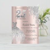 おしゃれなグリッター ドリップス、エッフェル塔のドレス スイート 25 招待状 (スタンド正面)