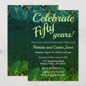 おしゃれなグリーンとゴールドの50周年記念招待状 招待状 (正面/裏面)