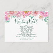 おしゃれなグリーンとピンクの花の水彩画の願い事が叶う井戸 エンクロージャーカード (正面)