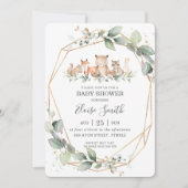 おしゃれなグリーンと森林の動物たち ベビーシャワー ニュートラル 招待状 (正面)