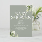 おしゃれなグリーンと植物のQRコードベビーシャワー 招待状 (スタンド正面)