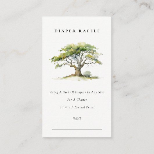 おしゃれなグリーンのオークの木のおむつくじ引きベビーシャワー エンクロージャーカード (正面)