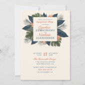 おしゃれなグリーンのトロピカルリーフユニークエンゲージメントパーティー 招待状 (正面)
