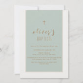 おしゃれなグリーンのモダンなクロス 洗礼男子 招待状 (正面)