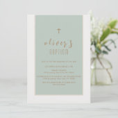 おしゃれなグリーンのモダンなクロス 洗礼男子 招待状 (スタンド正面)