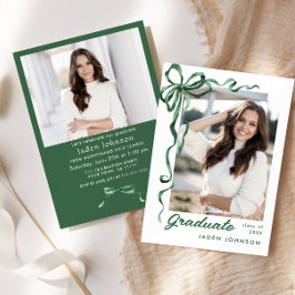 おしゃれなグリーンのリボン 2枚組 卒業パーティー 招待状