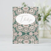 おしゃれなグリーンのヴィンテージ レース フラット サンクス カード (スタンド正面)