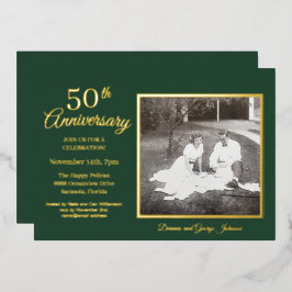 おしゃれなグリーンの写真 50周年 ゴールド 箔招待状
