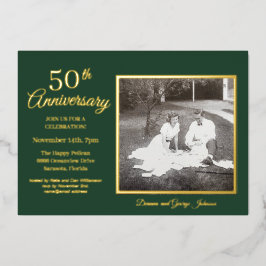 おしゃれなグリーンの写真 50周年 ゴールド 箔招待状