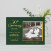 おしゃれなグリーンの写真 50周年 ゴールド 箔招待状 (立ち正面)