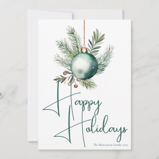 おしゃれなグリーンの水彩オーナメント シーズンカード (正面)