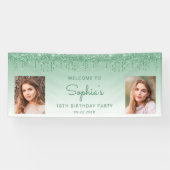 おしゃれなグリーングリッター ドリップ ツー フォト 18歳の誕生日 横断幕 (横)