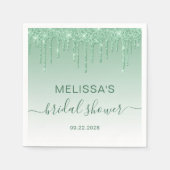おしゃれなグリーングリッター ドリップ ブライズシャワー スタンダードカクテルナプキン (正面)