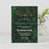 おしゃれなグリーンシルバー疑似グリッタークリスマスライト 招待状 (スタンド正面)