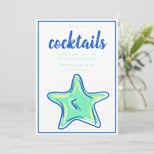 おしゃれなグリーンスターの魚のパーティー 招待状 (スタンド正面)