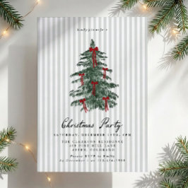 おしゃれなグリーンストライプのクリスマスツリーパーティー 招待状