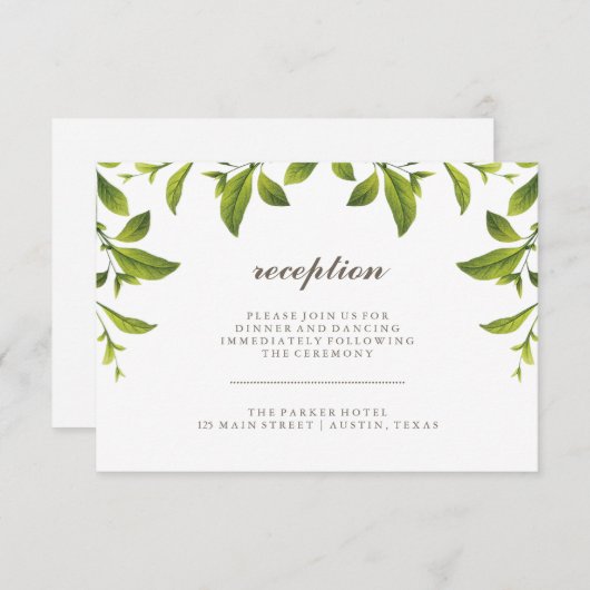 おしゃれなグリーンボタニカルリーフの結婚式披露宴 エンクロージャーカード (正面/裏面)