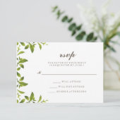 おしゃれなグリーンボタニカルリーフウェディング出欠確認カード 出欠カード (スタンド正面)