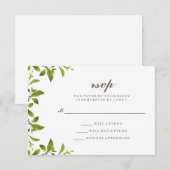 おしゃれなグリーンボタニカルリーフウェディング出欠確認カード 出欠カード (正面/裏面)