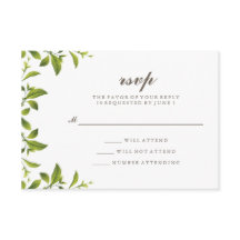 おしゃれなグリーンボタニカルリーフウェディング出欠確認カード