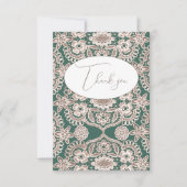 おしゃれなグリーンヴィンテージ レース フラット サンクス カード (正面)