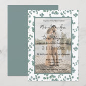 おしゃれなグリーン柄のウェディングフォト招待状 招待状 (正面/裏面)