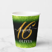 おしゃれなグリーン グリッター スイート 16 シックスティーン 紙コップ (正面)