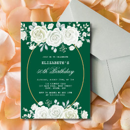 おしゃれなグリーン パステル ホワイト ローズ グリーン 誕生日 招待状