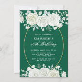 おしゃれなグリーン パステル ホワイト ローズ グリーン 誕生日 招待状 (正面)