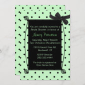 おしゃれなグリーン & ブラックドット柄のブライズシャワー 招待状 (正面/裏面)