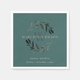おしゃれなグリーン ブラッシュ ピンクの葉のリース ウェディング シャワー スタンダードカクテルナプキン