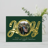 おしゃれなグリーン 喜びのクリスマス 写真 ホリデーカード 箔シーズンカード (立ち正面)