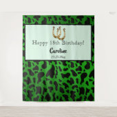 おしゃれなグリーン、牛の斑点&ゴールドの馬蹄形の誕生日 タペストリー (正面)