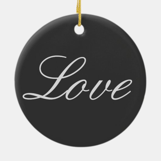 おしゃれなグレー背景のラブウェディング セラミックオーナメント (裏面)