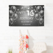おしゃれなグレー風船と星 16歳の誕生日 横断幕 (インサイチュ)
