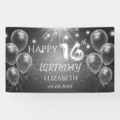 おしゃれなグレー風船と星 16歳の誕生日 横断幕 (横)