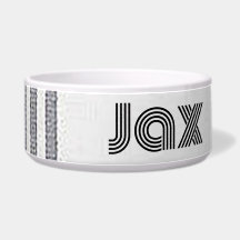 おしゃれなグレー ストライプ 犬用ボウル - 名入れ可能