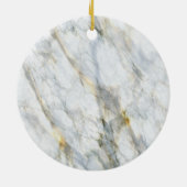 おしゃれなグレー・ブルーの大理石模様にカスタムかわいい子犬の写真 セラミックオーナメント (裏面)