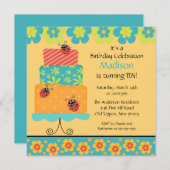 おしゃれなケーキの誕生日パーティー招待状 招待状 (正面/裏面)