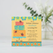 おしゃれなケーキの誕生日パーティー招待状 招待状 (スタンド正面)