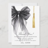 おしゃれなコケット ブラックリボン タッセル 卒業カード サンキューカード (正面)