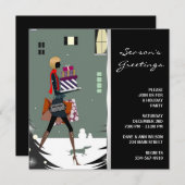 おしゃれなコスモポリタン ブラック グリーン クリスマスパーティー 招待状 (正面/裏面)