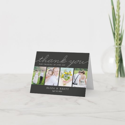 おしゃれなコラージュ 結婚式のお礼カード - チャコール サンキューカード (正面)