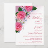 おしゃれなコーナー花飾り誕生日 招待状 (正面/裏面)
